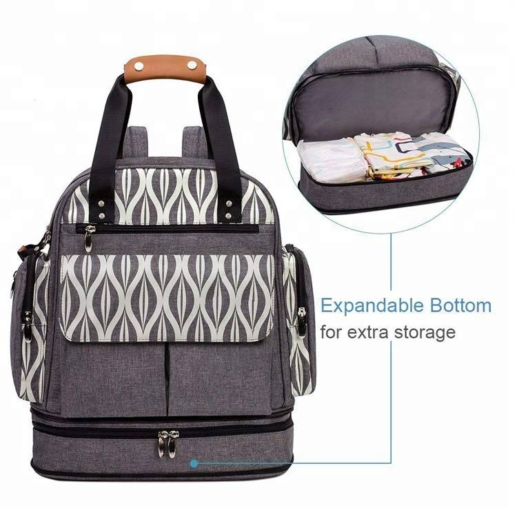 New design Expandable Diaper Bag Backpack Tote Messenger Bag for Mom and Girl in Grey