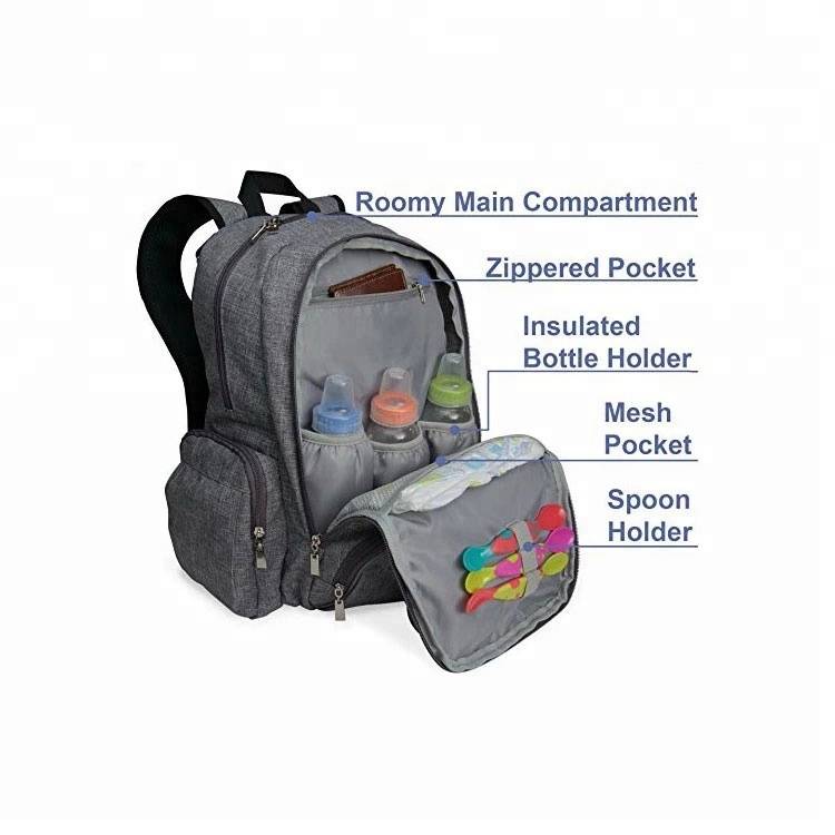 Waterproof Multi-Functional Mummy Baby Diaper Backpack with smooth nylon zipper