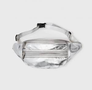 newest fashion custom good quality promotional silver PU leather cute travel waist bag, sport waist bag