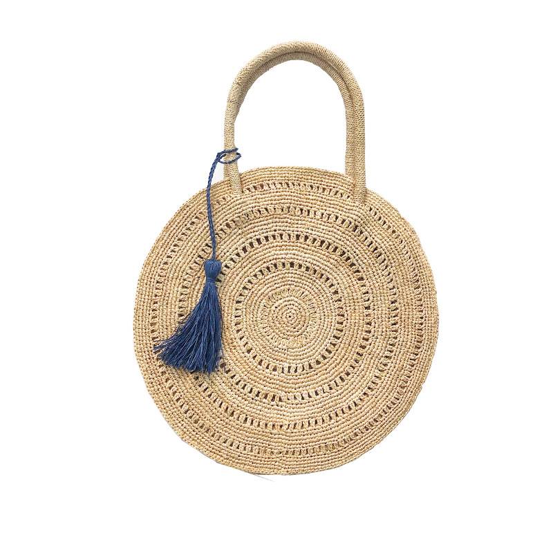 Big round handmade raffia straw bag with tassel Featured Image