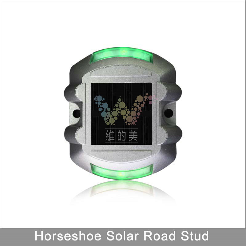 Green LED flashing light aluminum solar power road stud
