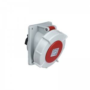 CEE 16A 32A IP67 Panel Mounted Socket 20℃ angled. Flange 85mm× 85mm