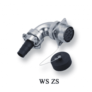 In-line receptacle with angled back shell and PVC sleeve:WS ZS