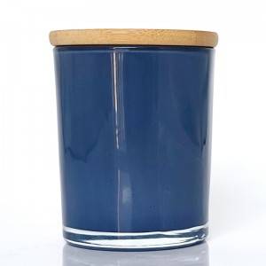 10oz Spraying polish glass candle jar with bamboo cover-Blue/Purple/White+Black