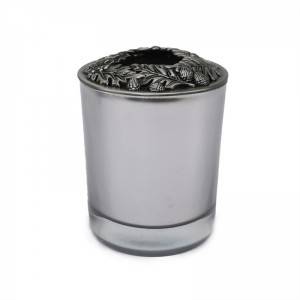 Electroplated silver glass candle with metal lid