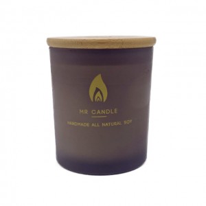 A08M Frosted glass scented candle with bamboo cover