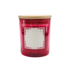 A08T Transparent multi-color glass scented candle with luxurious custom label and bamboo cover