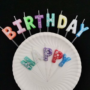 P33 Creative Glitter English Candle Jelly Color Sequin birthday Cake Alphabet Candle HAPPYBIRTHDAY candle