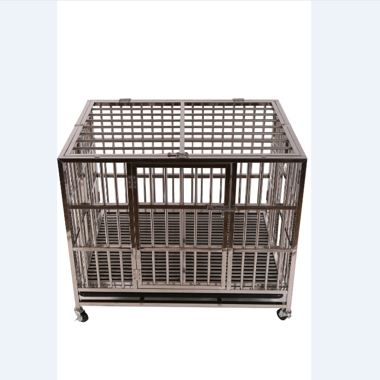 stainless steel Cheap  Dog Kennel w Wheels Portable Pet Puppy Carrier Crate Cage