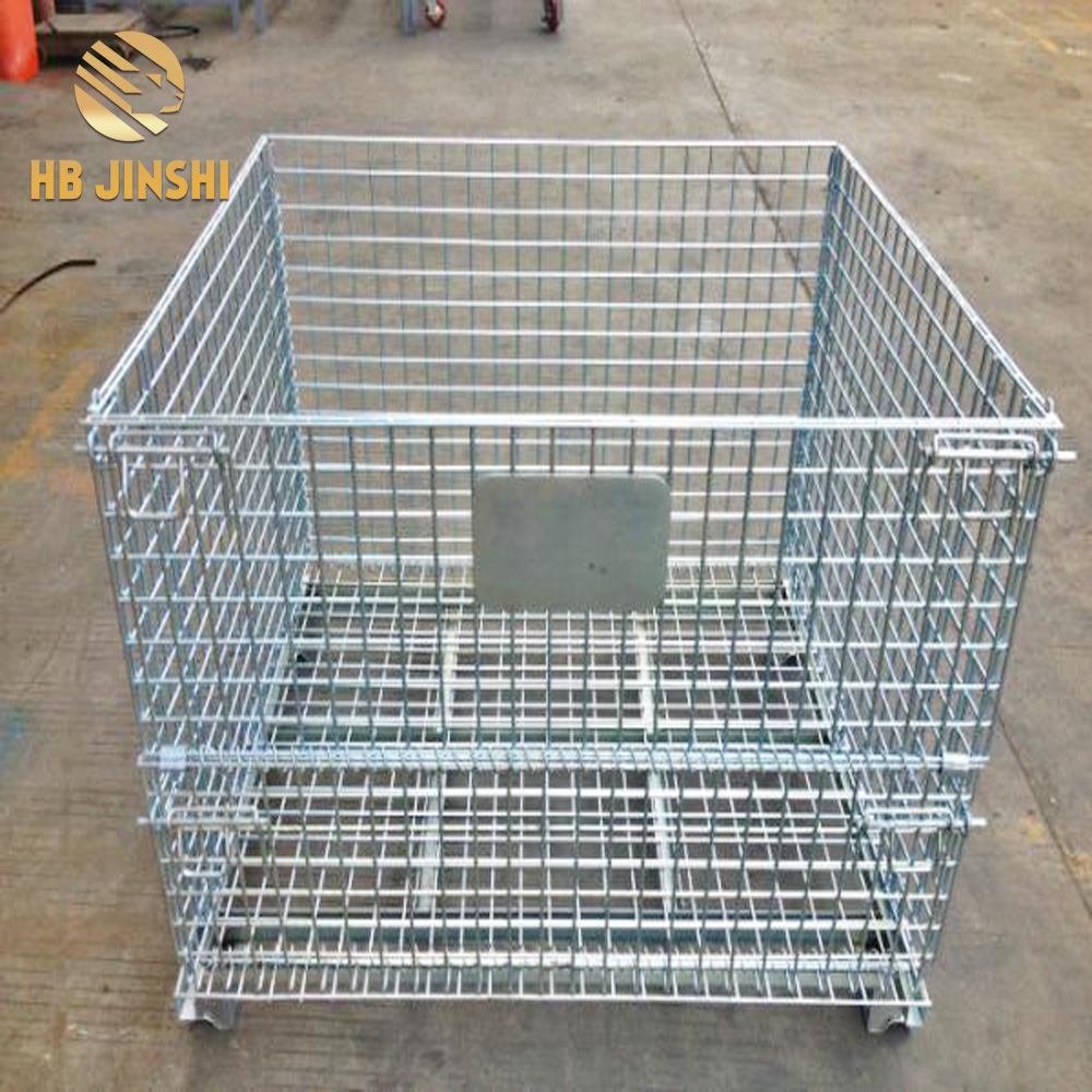Warehouse wire mesh container foldable collapsible storage basket metal cage