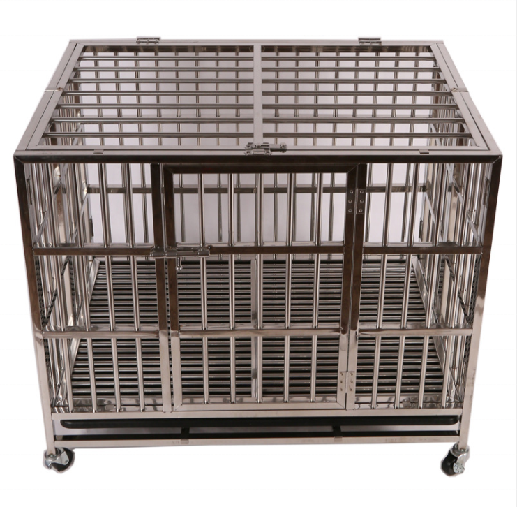 Stainless steel  Dog Kennel w Wheels Portable Pet Puppy Carrier Crate Cage