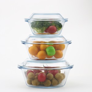 Good Quality Glass Bowl - 3pcs round glass fresh bowl set with lid, salad bowl, microwave bowl  – Jin Guan Yuan