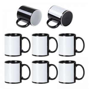 11 OZ Sublimation Coffee Mugs Blanks Black with White Patch Ceramic Photo Mugs Cups