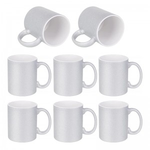 11 OZ sublimation Mugs Blanks Silver Glitter Coffee Mugs White Ceramic Photo Cups Bulk