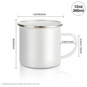 12 OZ Sublimation Blanks Enamel Mug White Camping Outdoor Coffee Travel Metal Skinny Mug with Silver Rim