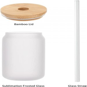 13 OZ Sublimation Glass Cans Blanks Frosted with Bamboo Lid and Clear Glass Straw Wide Mouth