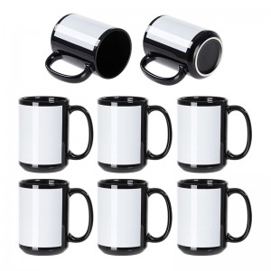 15 OZ Sublimation Coffee Mugs Blanks Black with White Patch Ceramic Photo Mugs Cups Bulk