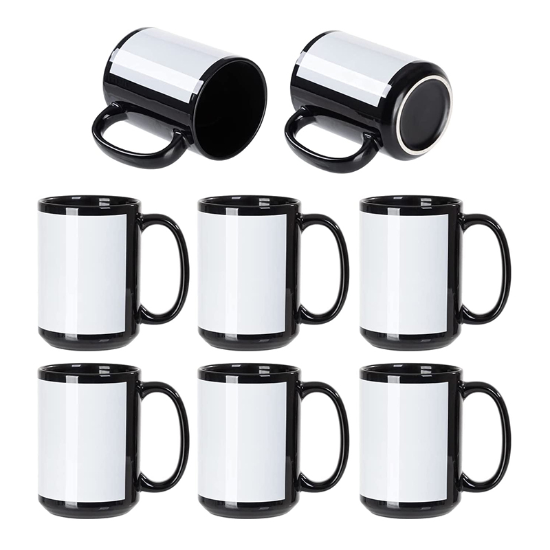 Chinese wholesale Sublimation Tumbler Press - 15 OZ Sublimation Coffee Mugs Blanks Black with White Patch Ceramic Photo Mugs Cups Bulk – Xinhong
