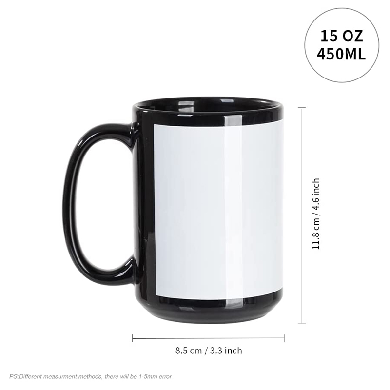 Wholesale 15 OZ Sublimation Coffee Mugs Blanks Black with White Patch ...