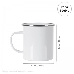 17 OZ Sublimation Blanks Mug White Camping Outdoor Coffee Travel Metal Mug with Silver Rim