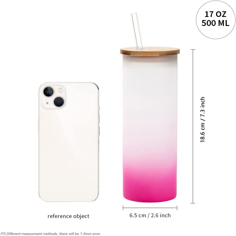 Wholesale 17 OZ Sublimation Blanks Glass Tumbler Skinny Straight Frosted  Rose Red with Bamboo Lid and Glass Straw Manufacturer and Supplier