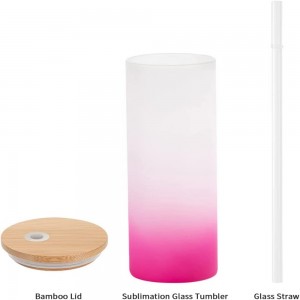 17 OZ Sublimation Blanks Glass Tumbler Skinny Straight Frosted Rose Red with Bamboo Lid and Glass Straw