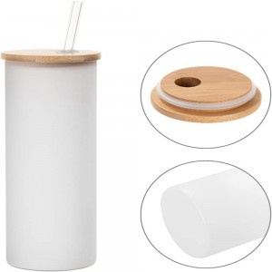 17 OZ Sublimation Blanks Glass Tumbler Skinny Straight Frosted with Bamboo Lid and Glass Straw