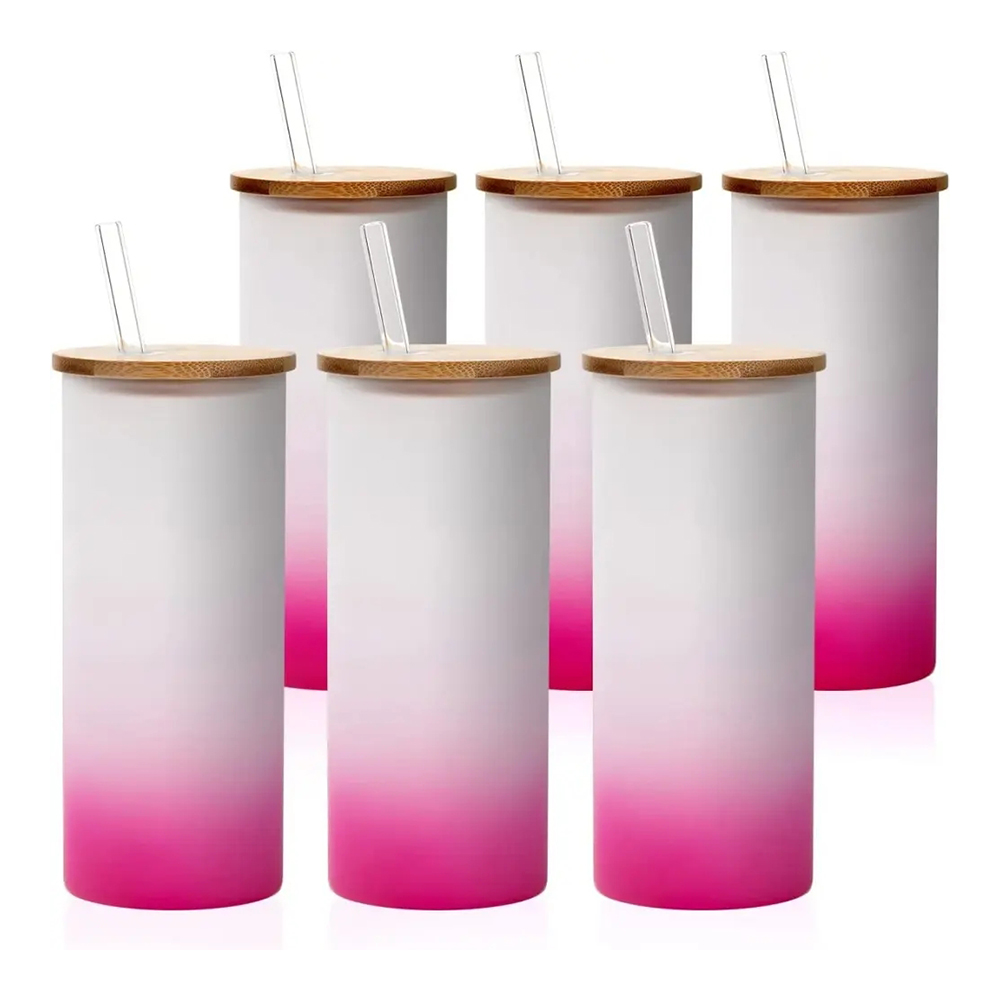 4 Pack Sublimation Glass Frosted Tumbler with Bamboo Lid and Straws 17 OZ  500 Ml