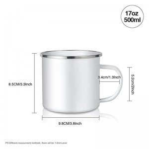 17 OZ Sublimation Blanks Enamel Mug White Camping Coffee Travel Metal Mug with Silver Rim