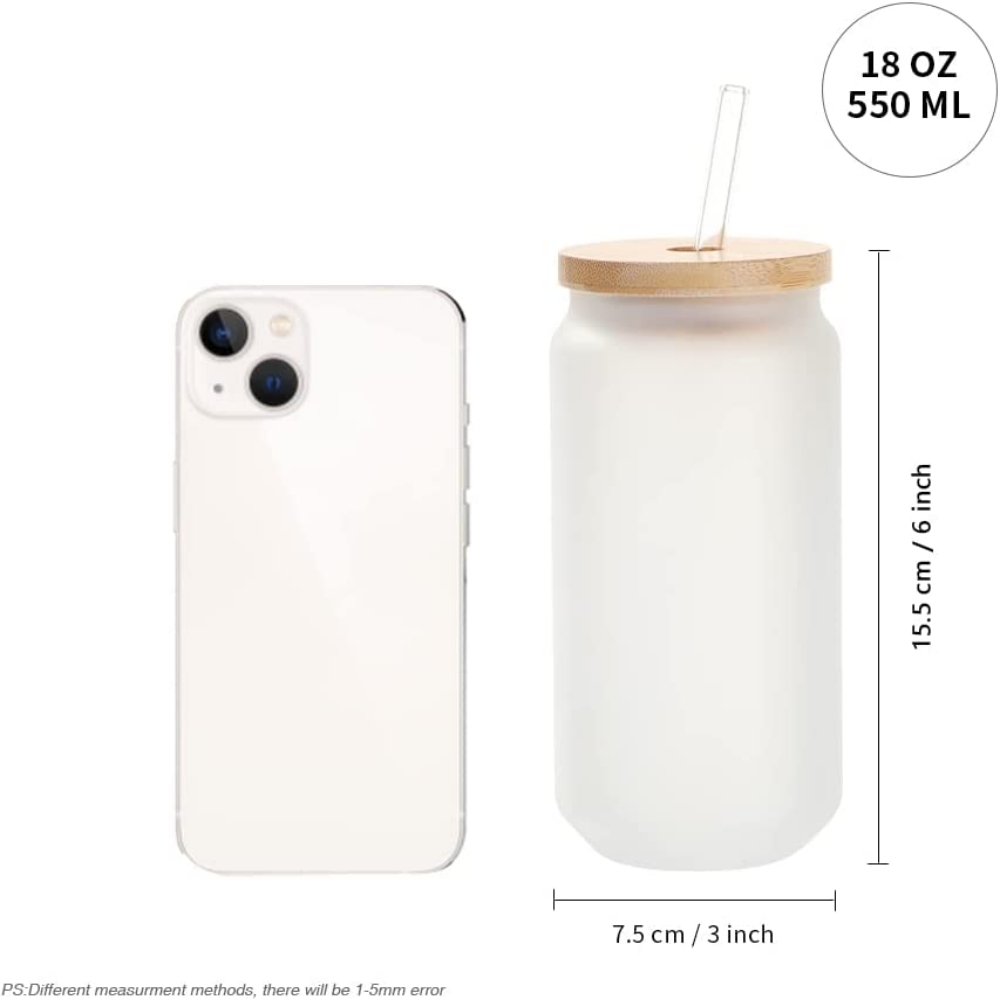 15OZ Sublimation Frosted/Clear Glass Can With Handle Bamboo Lid