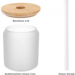 18 OZ Sublimation Glass Cans Blanks Frosted with Bamboo Lid and Clear Glass Straw Beer Cans
