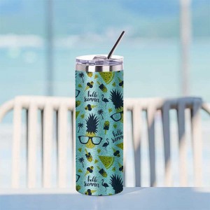 20 OZ Sublimation Blank Glitter Skinny Tumbler Green with Metal Straw