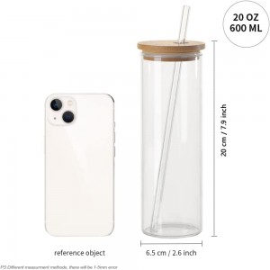 20 OZ Sublimation Glass Blanks Tumbler Skinny Straight Clear with Bamboo Lid and Glass Straw