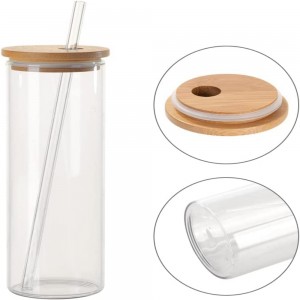 20 OZ Sublimation Glass Blanks Tumbler Skinny Straight Clear with Bamboo Lid and Glass Straw
