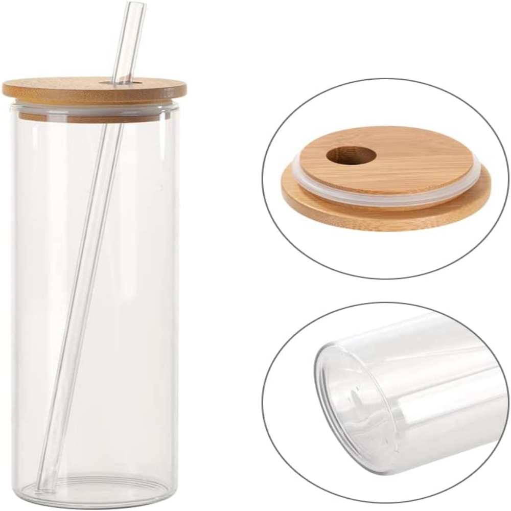 Buy 20oz Can Glass with Lids and Straw, Coaster, 4 pack Clear Can