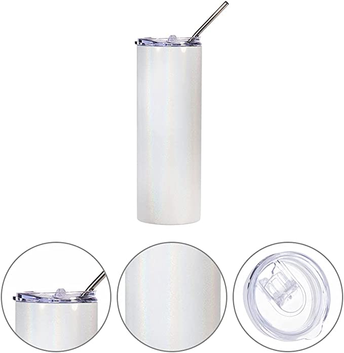 Bulk 40 OZ Rainbow Glitter White Travel Tumblers With Leak-proof Slide,  Removable Handle And Metal Straw 8 Pieces
