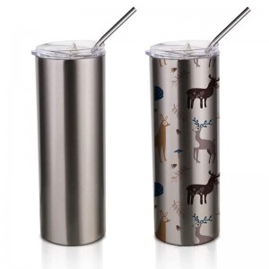 20 OZ Sublimation Blanks Skinny Tumbler Cups Sliver Stainless Steel Straight Tumbler
