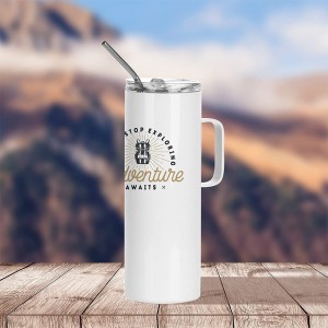 20 OZ Sublimation Blank Skinny Tumbler White Mugs with Handle and Straw