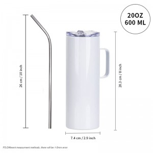 20 OZ Sublimation Blank Skinny Tumbler White Mugs with Handle and Straw