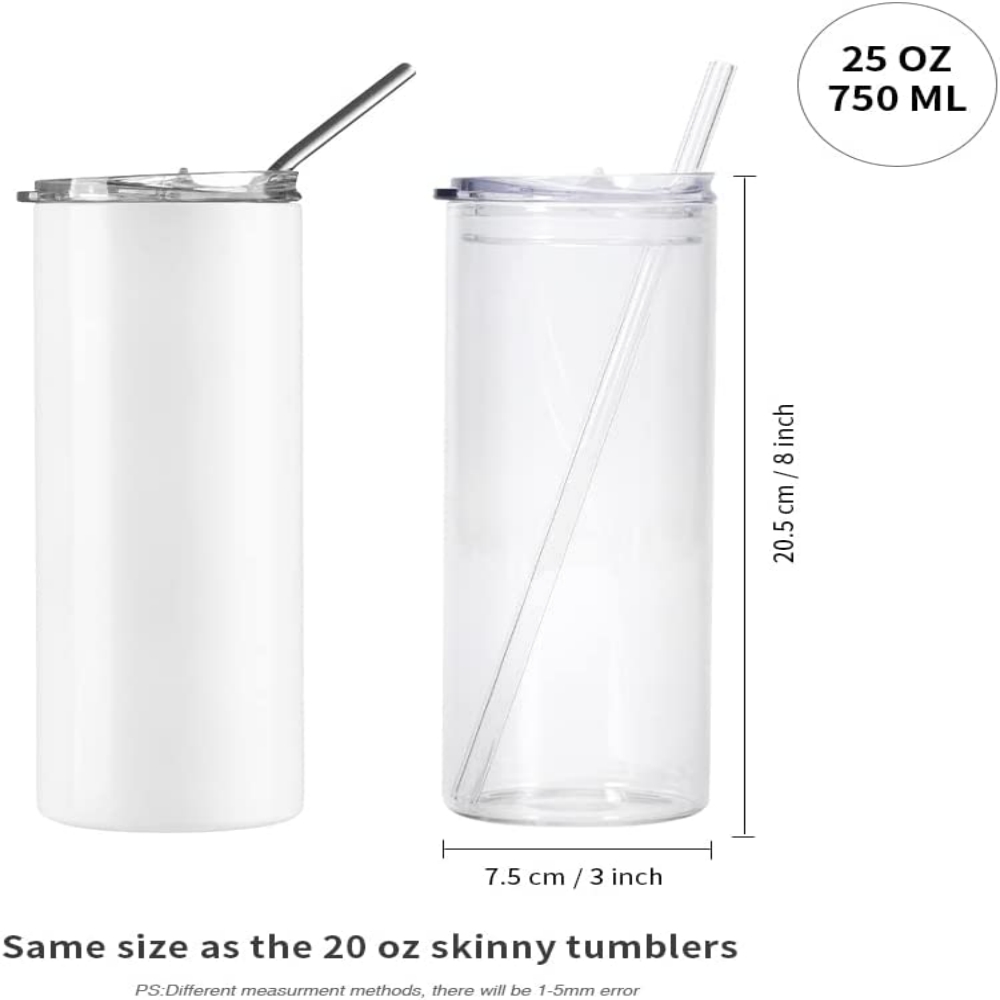 20 Oz Drinking Glasses with Bamboo Lids and Glass Straw - 6 Pcs