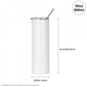 30 OZ Sublimation Blank Tumbler Skinny Straight Stainless Steel Coffee Tumbler