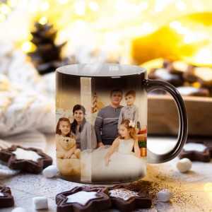 11 oz Color Changing Magic Mugs Glossy Black Coffee Mugs Ceramic Photo Cups Bulk