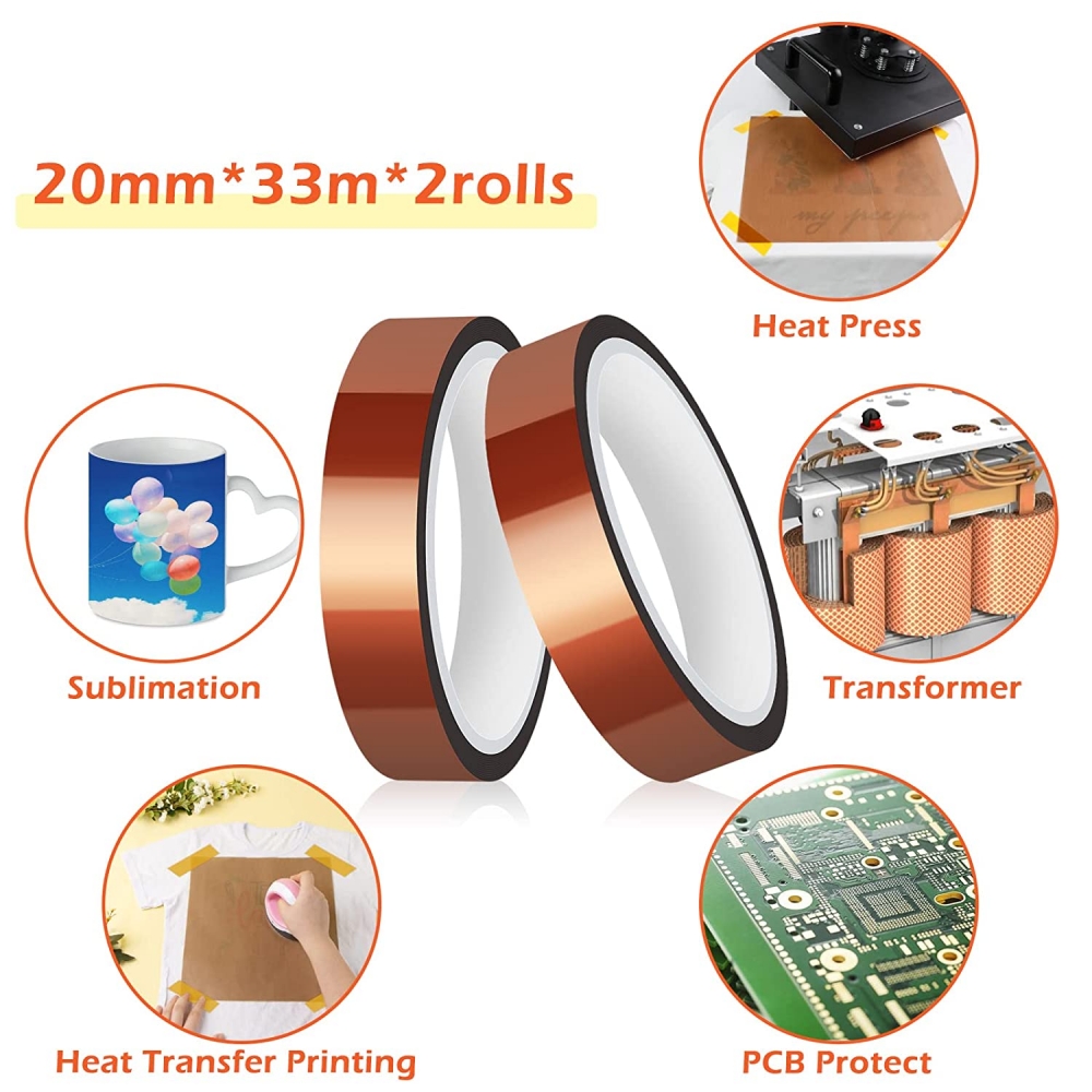 2 Rolls Heat Tape for Sublimation,30mm x 33m (108ft ) Heat Resistant  Tape,Heat Transfer Tape,Heat Vinyl Press Tape,High Temperature Tape for