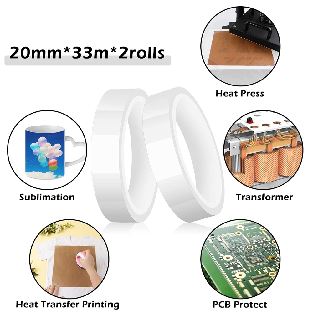 Wholesale Heat Tape for Sublimation, 2 Rolls 20mm x 33m 108ft Heat Transfer  Tape, Thermal Tape High Temperature Tape for Electronics Crafts (White)  Manufacturer and Supplier