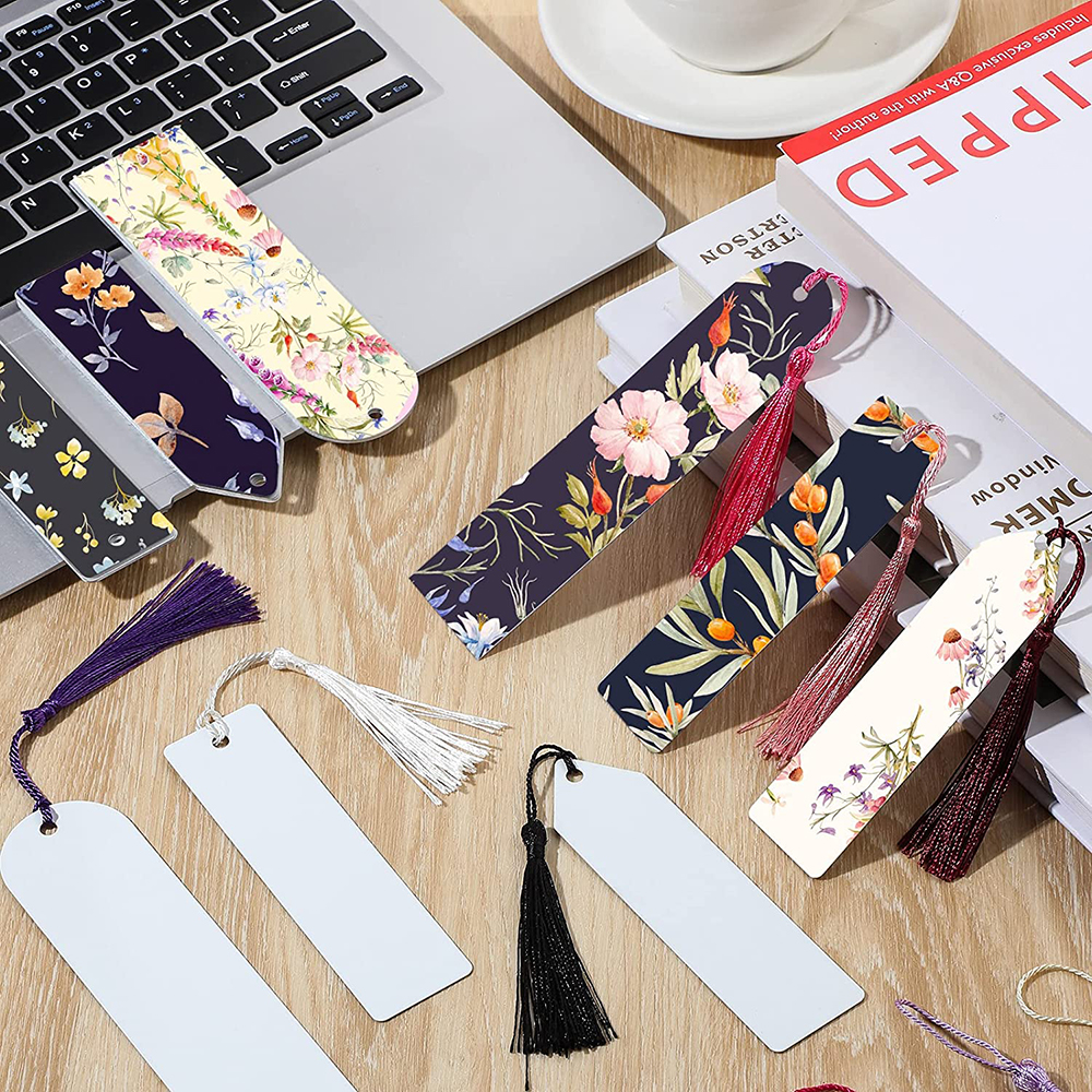 100pcs Sublimation Blank Bookmark Metal Blank Bookmarks with Hole and  Tassels Sublimation Blank Bookmarks to Decorate DIY Cra