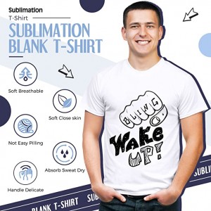 Men Sublimation Blank T Shirt White Polyester Shirts Crew Neck Short Sleeve for Sublimation