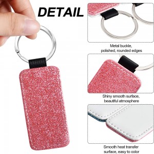 PU Leather Sublimation Blanks Keychain Glitter Rectangle Keychain