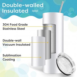 20 OZ Sublimation Blanks Tumblers Stainless Steel Double-wall Insulated with Lids Straws