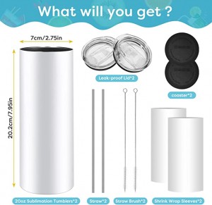 20 OZ Sublimation Blanks Tumblers Stainless Steel Double-wall Insulated with Lids Straws