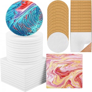 Sublimation Ceramic Tile for Crafts Coasters Cork Backing Pads Includes Square and Round Ceramic Coasters